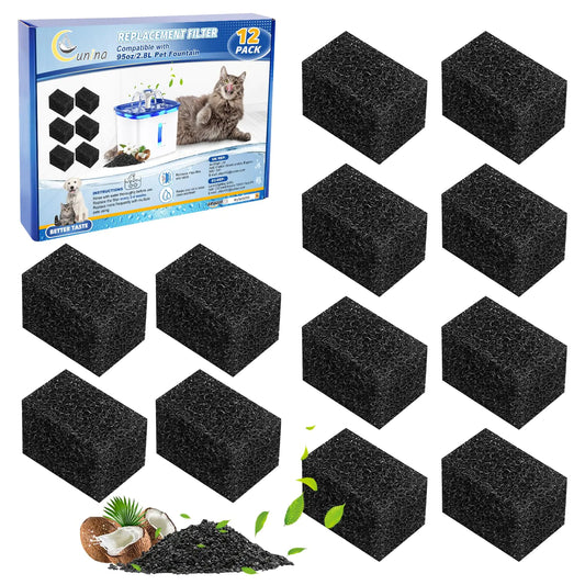 Cunina 12PCS Cat Water Fountain Filter Sponge for Stainless Steel Cat Water Fountain 95oz/2.8L Fountain Filters Pet Fountain Filter Replacement Pre-Filter Sponges for Dog Water Dispenser